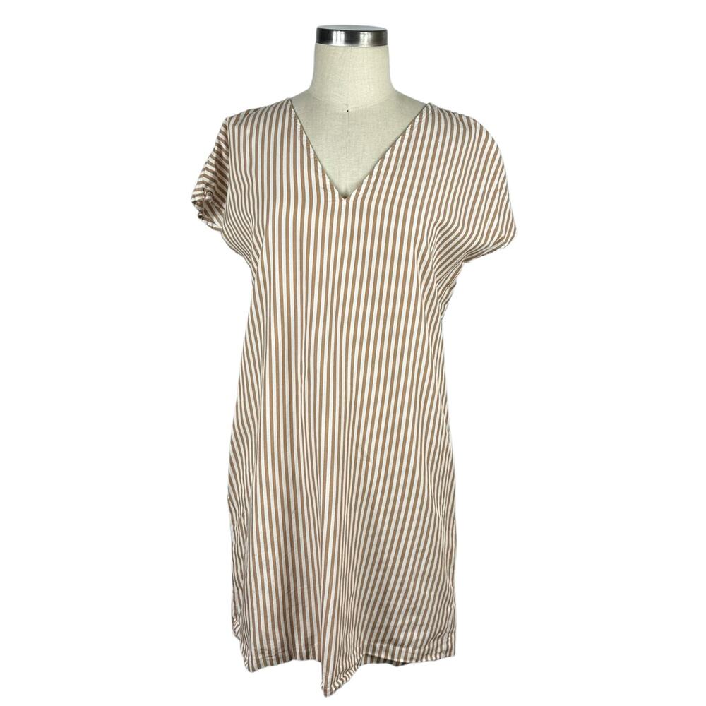 MADEWELL Button-Back Easy Dress in Stripe Women's‎ Size Small Tan White Mini